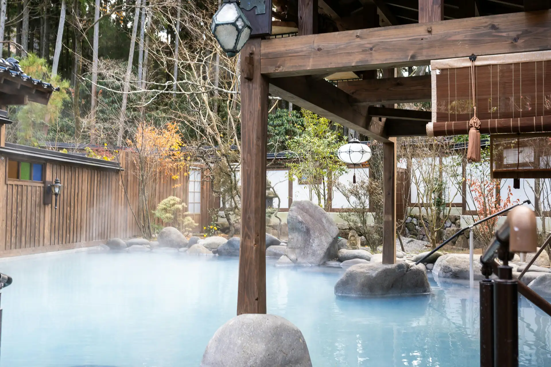 outdoor onsen hot spring bath in the Japanese mountains